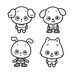 vector cartoon different breed anthropomorphic dog puppy set outline collection
