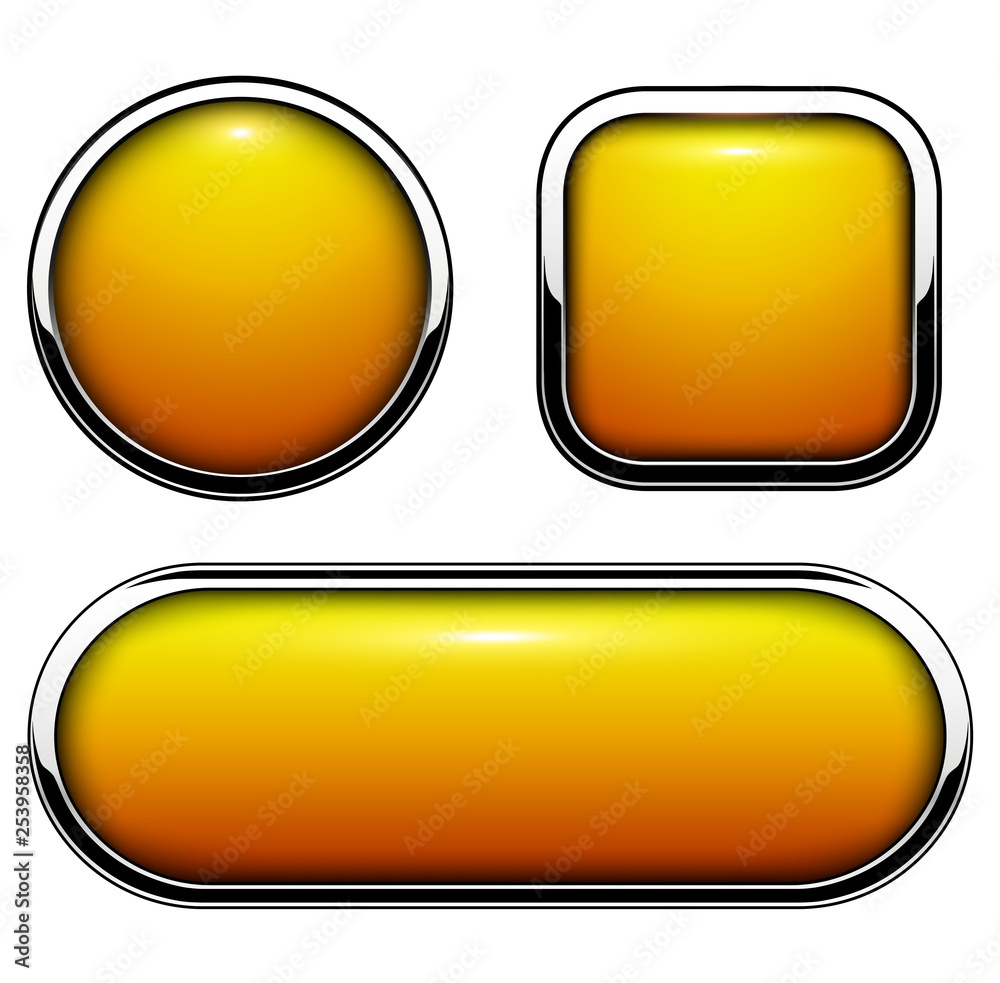 Poster glossy buttons orange with metallic chrome elements