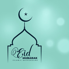 elegant line mosque and moon design for eid mubarak