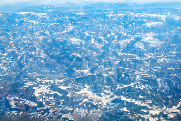 aerial view of Alps mountain from airplane
