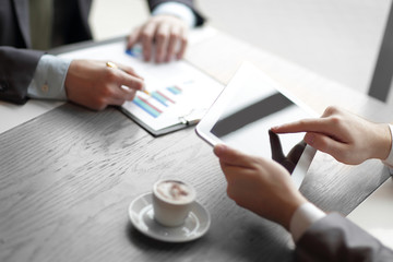 close up.business colleagues analyze financial data. photo with copy space