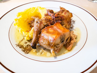 Italian cuisine - Rabbit with polenta close up