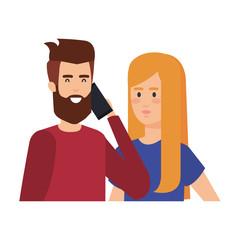Fototapeta premium young couple with smartphone avatars characters