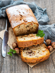 traditional homemade stollen with dried fruits and nuts