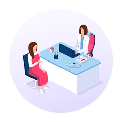 Doctor and patient concept. Medical consultation and diagnosis. Healthcare. Isometric 3d vector illustration.