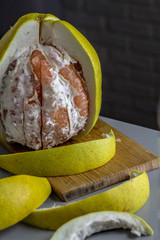 Peeled fresh red pomelo