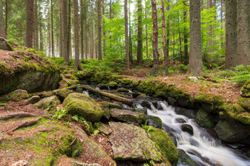 Waterfall in the national park Sumava in the Czech Republic 