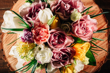 Beautiful spring bouquet shot on a dark background.