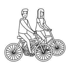 young couple in bicycles avatars characters