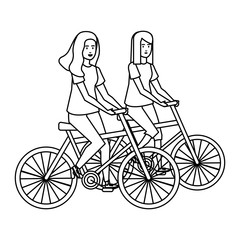 couple girls in bicycles avatars characters