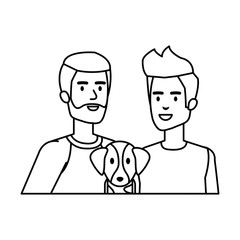 young and casual couple men with dog