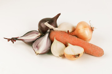 fresh carrots and onions .isolated on a white background
