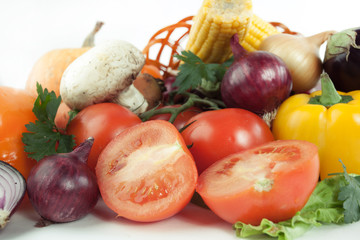 closeup.lots of fresh vegetables.isolated on a white background