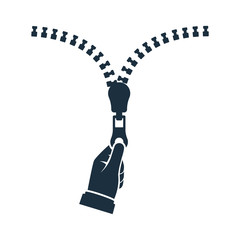 Silhouette hand pulling zipper. 