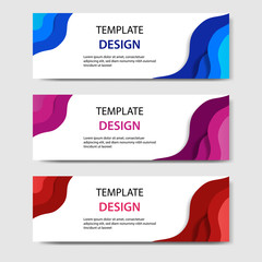 Horizontal banners with 3D abstract paper cut style. Vector design layout for web, banner, header, print flyers. Carving art in gradient blue, red and maroon color.