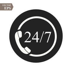 24 hour support call center icon. Steady available services. Twenty four hour everyday. Can use for service advertising. 24 7 icon. open 24 hours a day and 7 days a week icons 24 on 7