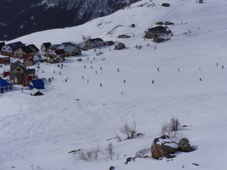 group of skiers in mountains
