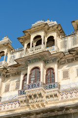 Detail of architecture, decorated facade in Udaipur, Rajasthan, India