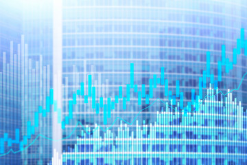 Fototapeta na wymiar Stock trading candlestick chart and diagrams on blurred office center background.