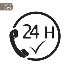 Call 24H icon. Vector illustration, flat design.