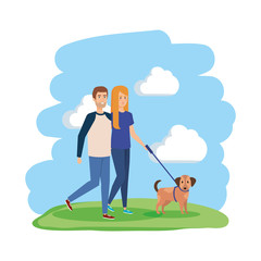 Fototapeta premium young couple with dog avatars characters