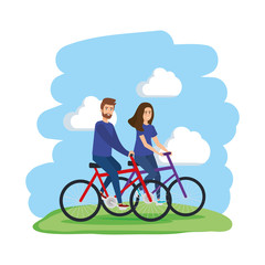 Naklejka premium young couple in bicycles avatars characters