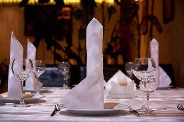 Table setting for a banquet or dinner party.