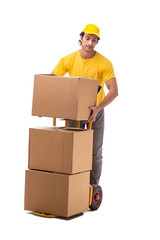 Young male courier with box 