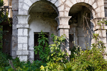 Fototapeta na wymiar ruined abandoned constructions in abkhazia