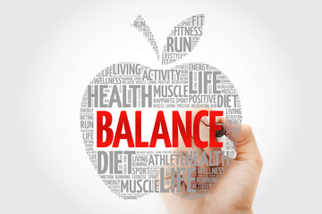 BALANCE apple word cloud with marker, health concept