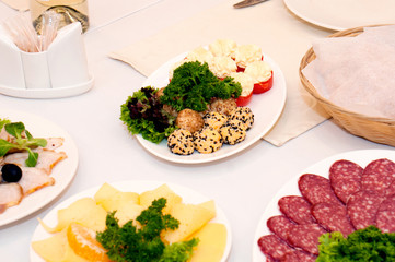 Festive Easter meal. A table with snacks and food.