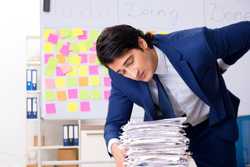 Young handsome employee in front of whiteboard with to-do list  