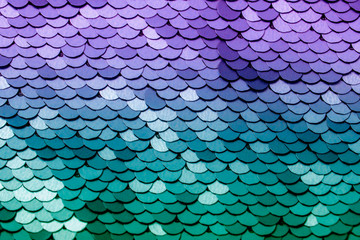 Texture fabric with shiny round sequins. Abstract background, defocus.