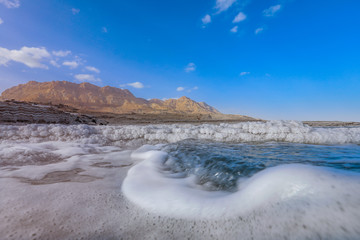 Salty Pieces on the Coastline of the Dead Sea, Israel