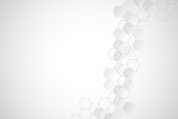 Abstract background of science and innovation technology. Technical background with hexagons pattern and molecular structures.