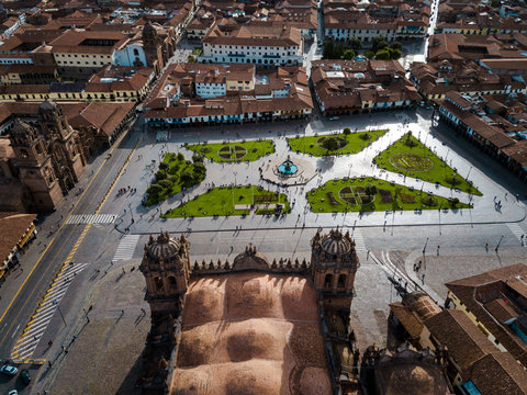 aerial of plaza de armas in cuzco peru