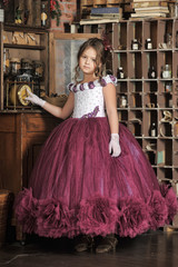 Vintage portrait of little girl in purple dress