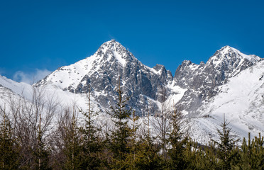 View of Tatry mountains from ski resort Tatrzanska Lomnica in slovakia