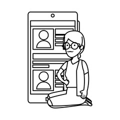 old woman in lotus position with smartphone