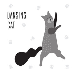 Funny cat  card template. Abstract creative modern illustration for design poster, card, invitation, bag print, shop advertising etc.
