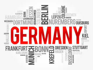 List of cities in Germany, word cloud collage, travel concept background