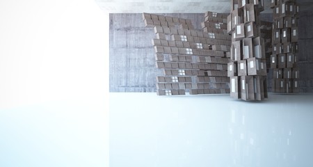 Abstract white and concrete interior. 3D illustration and rendering.