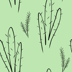 Obraz premium Tropical seamless pattern with cactus on light green background, digital drawing