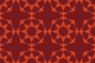 Seamless, abstract background pattern made with geometric shapes in flower abstraction. Decorative vector art in red and orange colors.