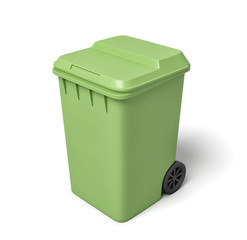 3d rendering of a light-green trash can isolated on white background.
