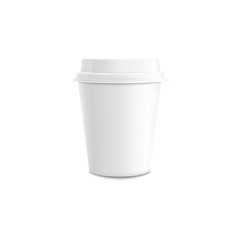 White paper or plastic takeaway coffee cup with lid mockup.
