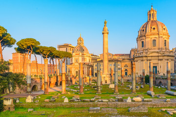 view on Forum of Trajan in Rome, Italy during the sunrise