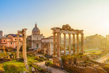 Fototapeta na wymiar Roman Forum in Rome, Italy with ancient buildings and landmarks