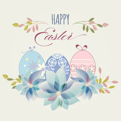 Easter eggs greeting card in pastel colors