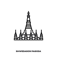 Shwedagon Pagoda at Yangon, Myanmar line icon